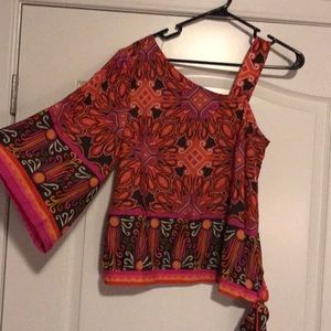 Chico’s pink orange one-sleeved blouse, size 0